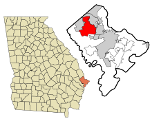 Chatham County Georgia Obszary zarejestrowane i nieposiadające osobowości prawnej Pooler Highlighted.svg