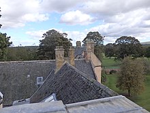 View on the roof of Keith Marischal House Chimneys at Keith Marischal House.jpg