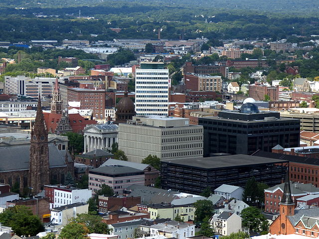 The Passaic County Court House and Administration Building complex (center) is located in Downtown Paterson.