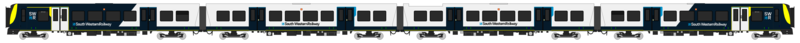 drawing of a Class 450 in SWR livery