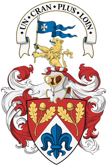 Arms of Brady Brim-DeForest, Baron of Balvaird with the motto above the crest.