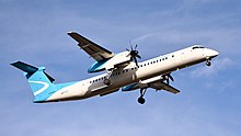 A De Havilland Canada DHC-8-402 in Cobham livery approaching Perth Airport in December 2022 Cobham Aviation De Havilland Canada DHC-8 VH-IYJ Perth 2022 (01).jpg