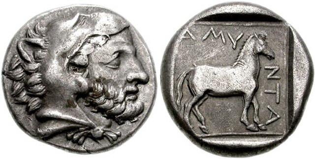 A silver stater of Amyntas III of Macedon (r. 393–370 BC)