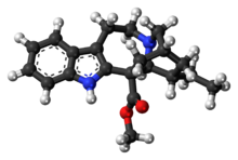 Ball-and-stick model of the coronaridine molecule