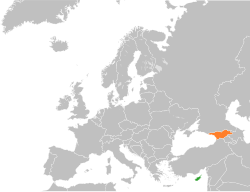 Mapa označující umístění Kypru a Gruzie