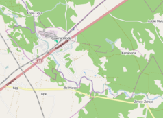 Mapa konturowa Czarnej Wody, blisko centrum na lewo znajduje się punkt z opisem „Parafia MB Częstochowskiej”