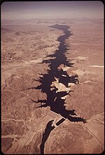 Aerial view of Davis Dam and Lake Mohave.