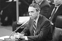 David Souter giving testimony before the Senate Judiciary Committee during the 1990 hearings on his nomination to be an associate justice David Souter at one of his confirmation hearings.jpg