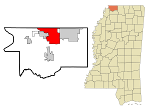 DeSoto County Mississippi Incorporated and Unincorporated areas Southaven Highlighted.svg