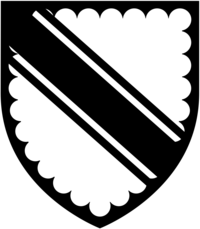 Arms of Dowrish: Argent a bend cotised sable a bordure engrailed of the last DowrishArms.png