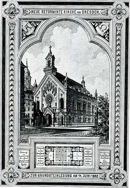 Dresden Reformierte Kirche Erinnerungsblatt zur Grundsteinlegung 1892