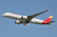 Iberia received the 500th A350 on 30 September 2022 EC-MXV Airbus A350-900 Iberia LHR 30.3.21.jpg