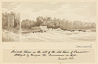 Tour en ruine sur le site de Panamá Viejo, détruite lors de la bataille de Mata Asnillos par le boucanier Henry Morgan en 1671 (mars 1850).