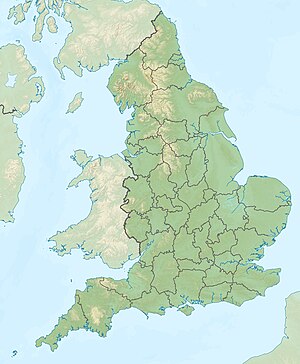 A relief map of England showing modern county boundaries and the locations of several places named in the text