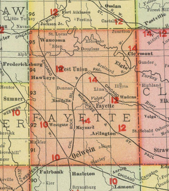 Eldorado in Fayette County, Iowa, in 1903 Fayette County Iowa 1903.png