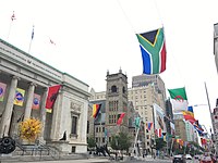 Flags in Montreal to celebrate 375th anniversary of City and 150th of Canada