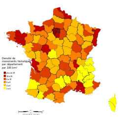France Density of Monuments historiques by department.svg