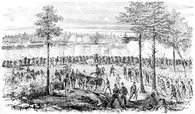 Confederate troops attacking Union positions near Ream's station at August 25th, 1864
