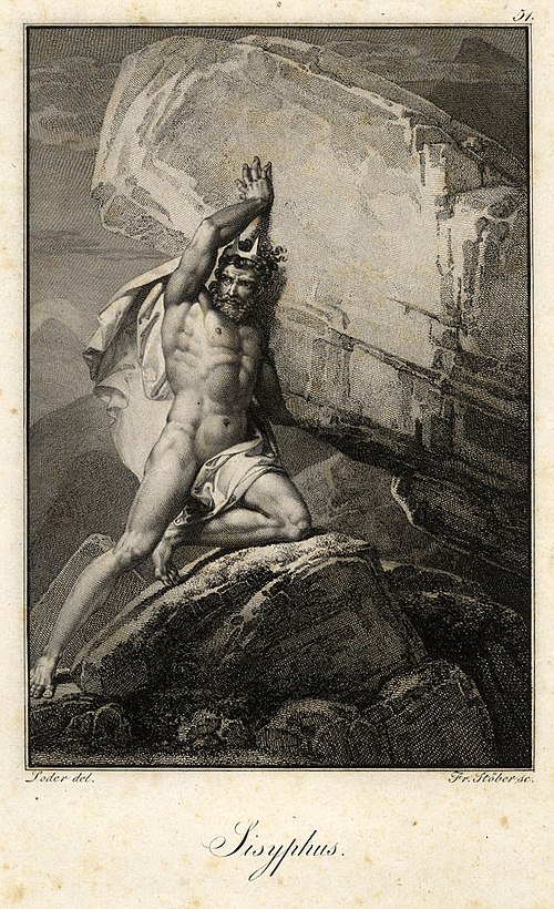 Ragionamento sull'assurdo ("Sisyphus", di Friedrich John, XIX sec.)