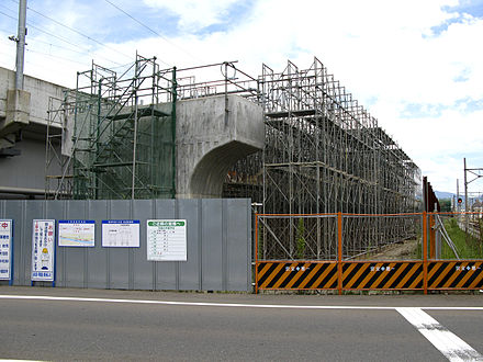 Construction of the Hokuriku Shinkansen near Fukui Station in August 2007