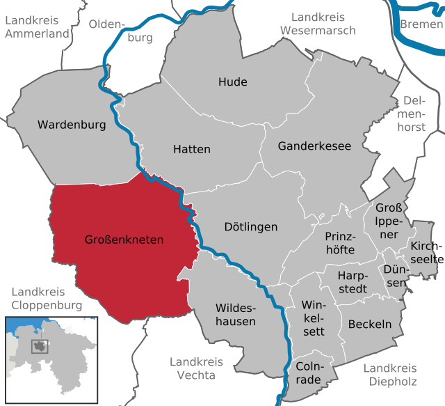 Läget för kommunen Großenkneten i Landkreis Oldenburg