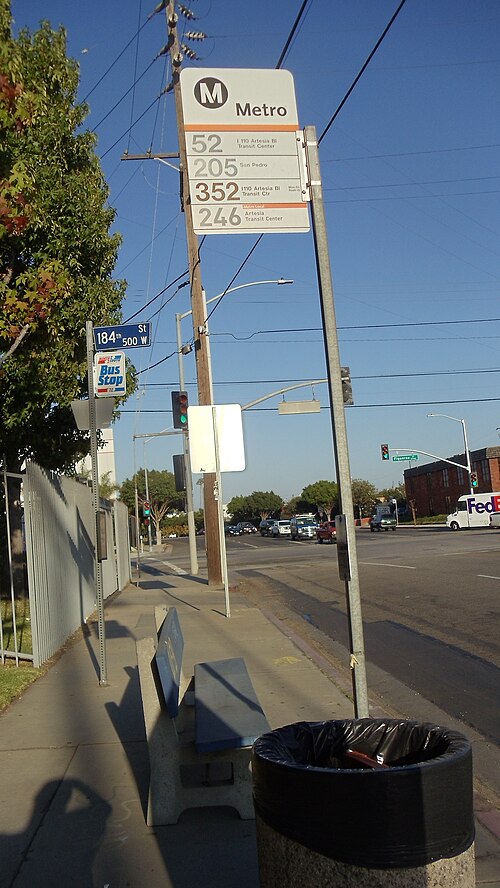 Metro Local bus stop near Harbor Gateway Transit Center, 2012