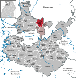 Läget för Heiligkreuzsteinach i Rhein-Neckar-Kreis