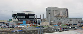 The two power stations with four AGRs at Heysham Heysham Nuclear Power Station, Lancashire.jpg