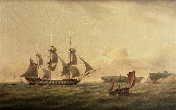 His Majesty's frigate Amazon, arriving off Dover, by Thomas Luny