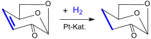 Catalytic hydrogenation of LGO Hydrierung von LGO zu Dihydrolevoglucosenon.svg