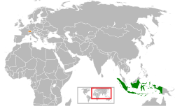 Peta menunjukkan lokasi Indonesia dan Swiss