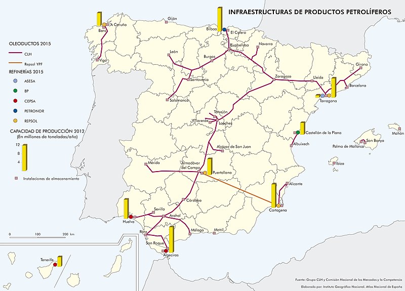 Fichier:Infraestructuras de productos petrolíferos en España 2012-2015 mapa 14818 spa.jpg