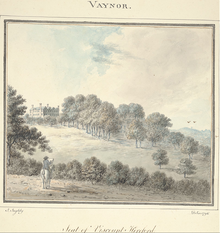 John Ingleby, watercolour of view across park to south-east (PD 9204). The National Library of Wales. Ingleby, Vaynor 02.png