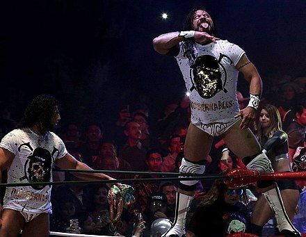 El Terrible (right) and Rush (left) wearing Los Ingobernables t-shirts in November 2018