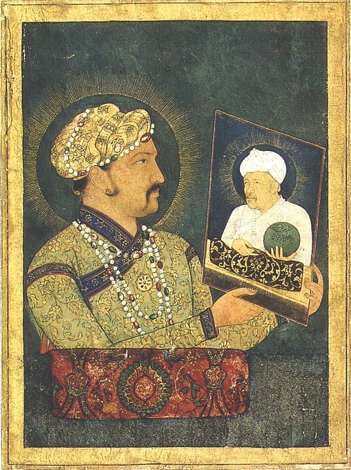 Jahangir with a Portrait of Akbar, c. 1614. Jahangir (Salim) and Akbar play central characters in the film.