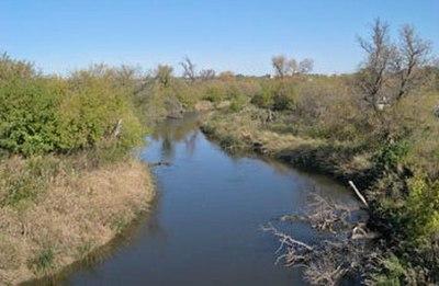 The James River, a Missouri River tributary, in Jamestown