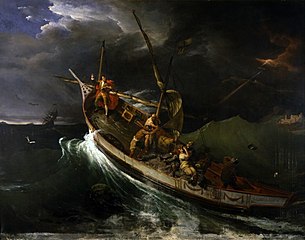 Joseph Vernet tied to the mast studying the effects of the storm