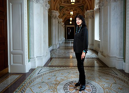 Harjo photographed by the Library of Congress in 2019, upon her nomination as Poet Laureate