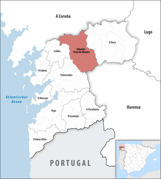 Die Lage der Comarca Tabeirós – Terra de Montes in der Provinz Pontevedra