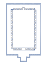 Plan, with 64 small shrines around a rectangular courtyard, and one larger shrine opposite the entrance