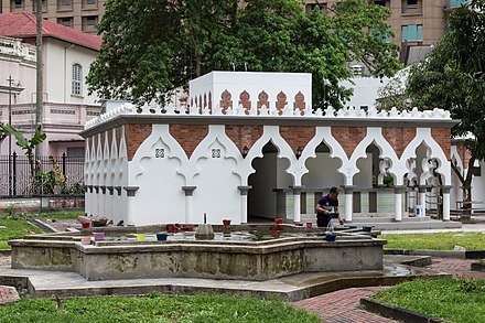 Wudu and ghusl facilities (in background) at Jamek Mosque in Kuala Lumpur, Malaysia