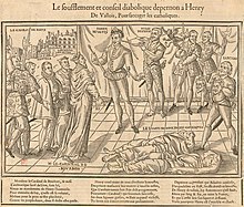 Polemical image denouncing Henri and Epernon for their roles in killing the duke and his brother. Le soufflement et conseil diabolique d'Epernon a Henri de Valois.jpg