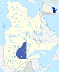 Saguenay–Lac-Saint-Jean's location in comparison to the whole Canadian province of Quebec.