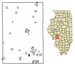 Macoupin County Illinois Incorporated and Unincorporated areas Wilsonville Highlighted.svg