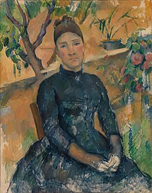 Madame Cézanne en el invernadero (1891-92), de Paul Cézanne, un antecedente de la esquematización del rostro en la pintura de Picasso.