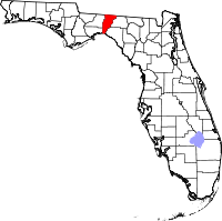 Mapo de Florido kun kantono Jefferson emfazita