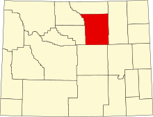 Location of Johnson County in Wyoming Map of Wyoming highlighting Johnson County.svg