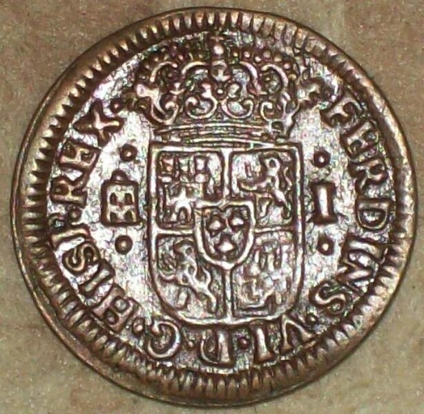 File:Maravedí de Fernando VI (1747) acuñada en Segovia.jpg