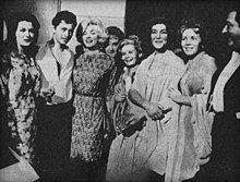 Monroe (third from left) with actors on the filming set of The Exterminating Angel during her visit to Mexico in 1962, one of her last media appearances Marilyn Monroe, visit to Mexico in 1962.jpg