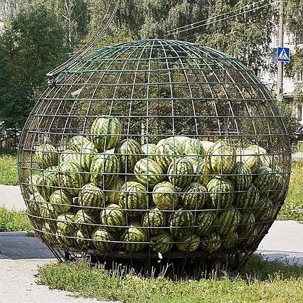 Spherical cage containing watermelons in Russia